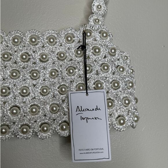 Alameda Turquesa Hana Pearl Embellished Crochet Crop Top White O/S NWT $432 - Picture 6 of 9